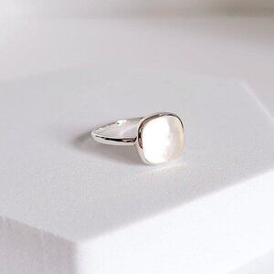 Sterling Silver Womens Mother of Pearl Ring Statement Engagement Wedding Promise